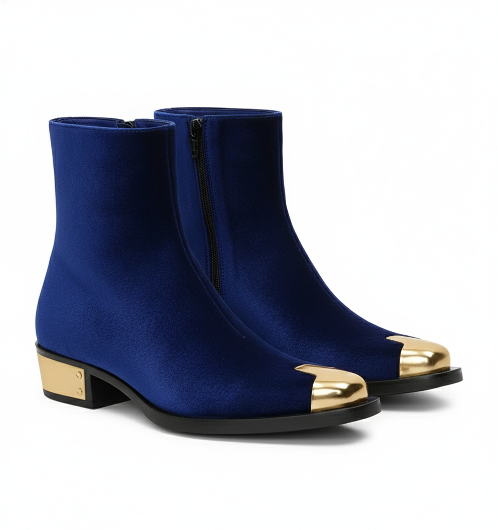 Punk Leather Boots Golden Toe Shoe