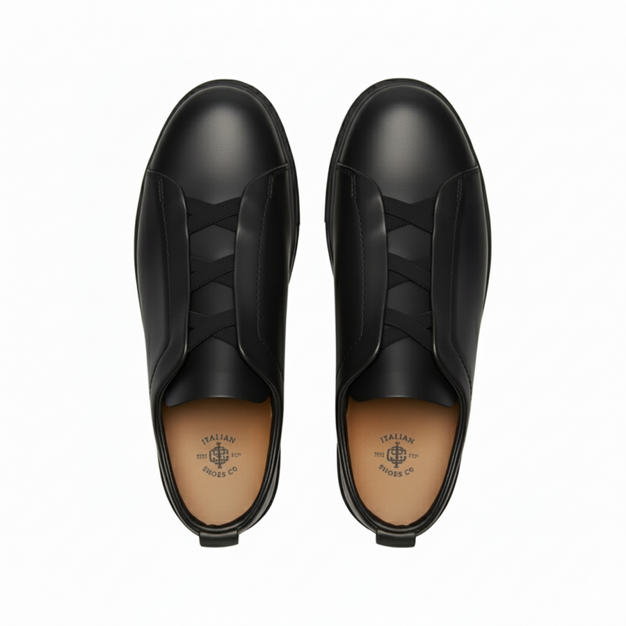Noir Triple Stitch Leather Sneaker