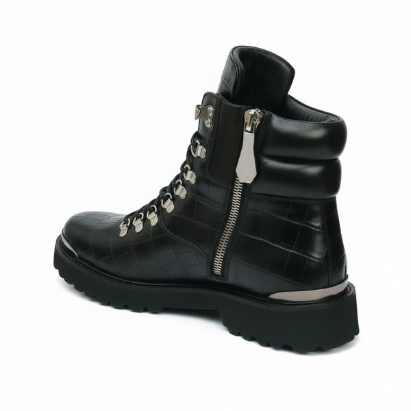 Zip Closure Wine Deep Cut Leather Chunky Boots