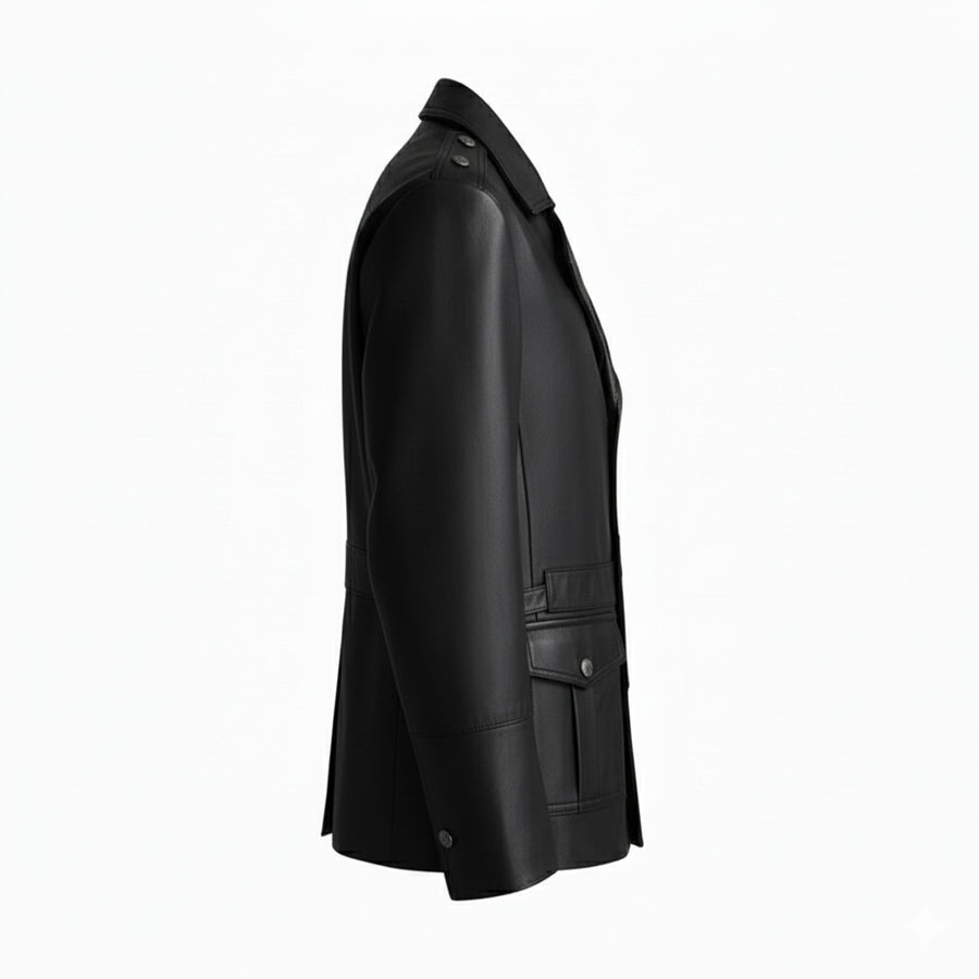Classic Leather Multi Pocket Leather Coat
