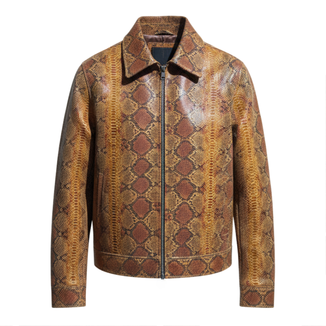 Men's Python Leather Bomber Jacket