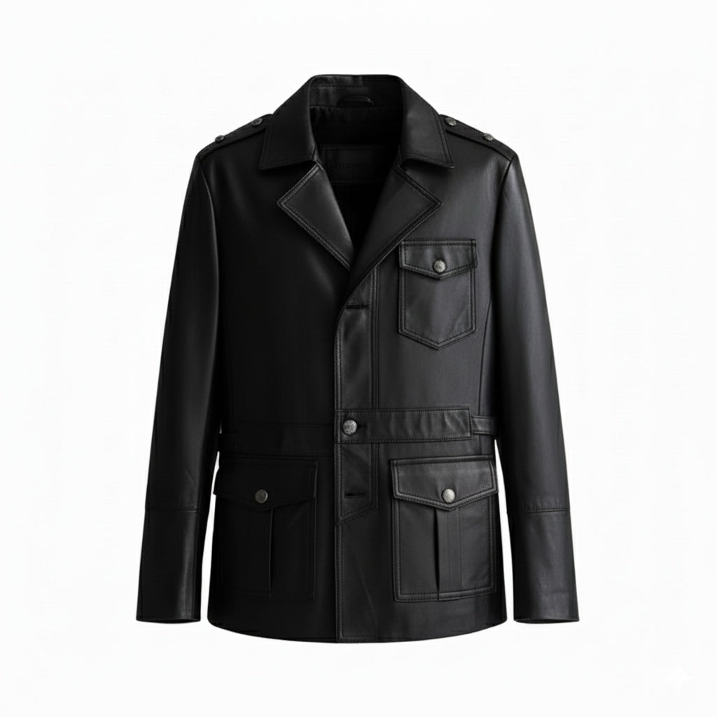 Classic Leather Multi Pocket Leather Coat