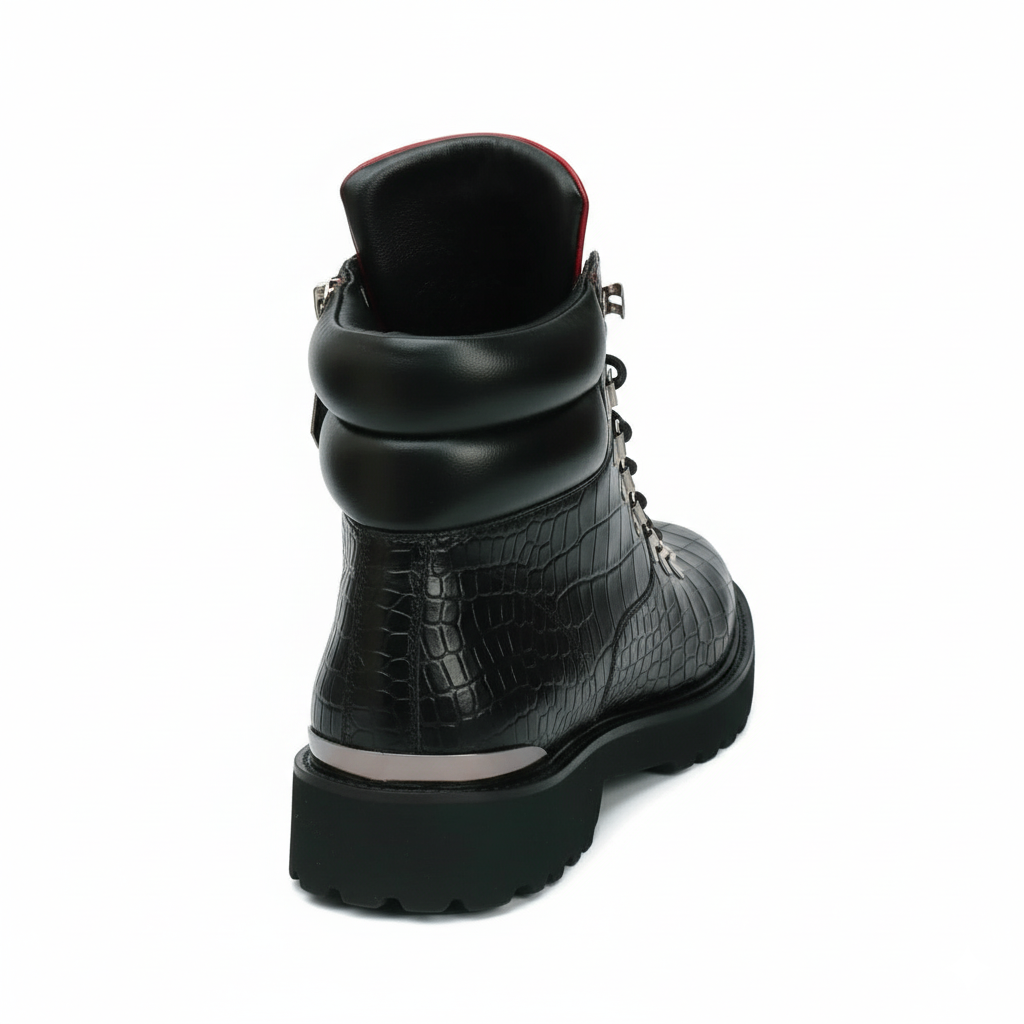 Zip Closure Wine Deep Cut Leather Chunky Boots