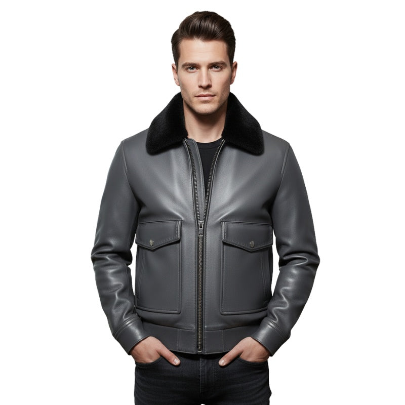 Aviator Luxe Fur-Collar Leather Jacket