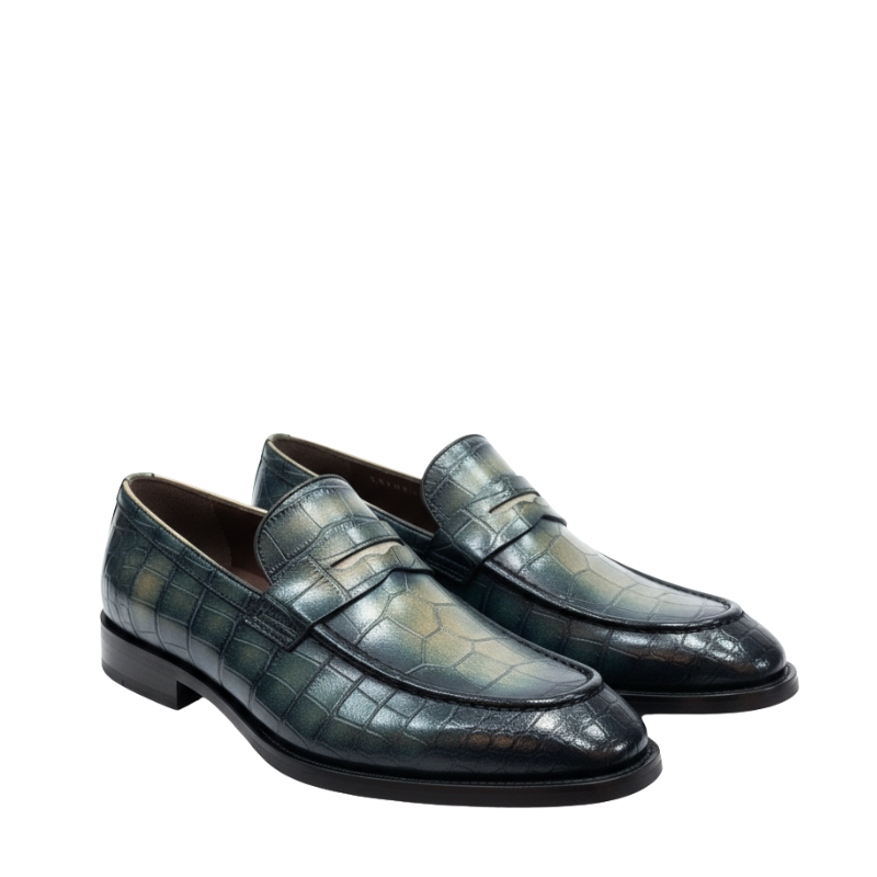 Emerald Mist Croco Penny Loafers