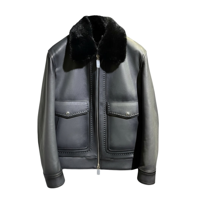 Aviator Luxe Fur-Collar Leather Jacket