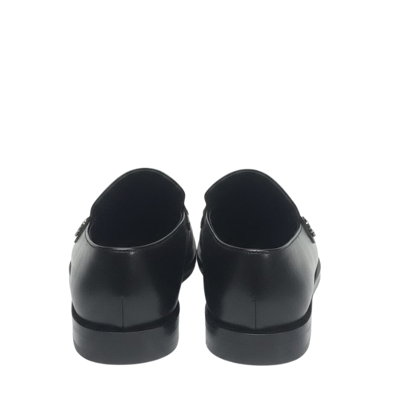 Italian Luxe Silver Emblem Open Toe Loafers