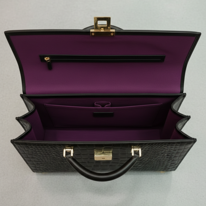 Obsidian Crest Crocodile-Embossed Leather Briefcase