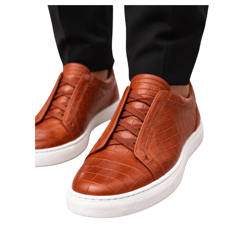 Italian Croc-Embossed Lace Shield Sneakers