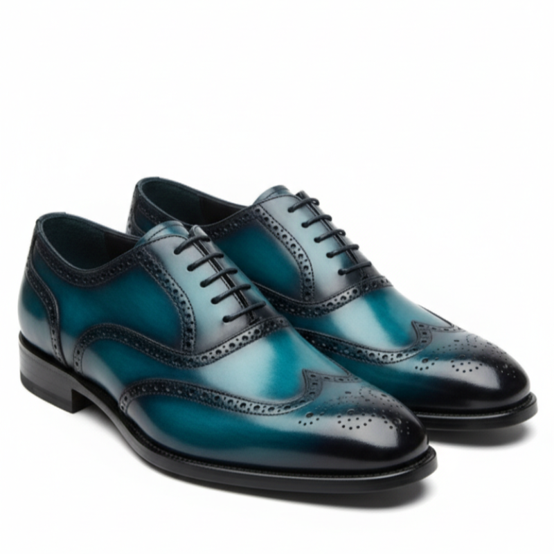 Italian Leather Luxe Patina Wingtip Oxfords