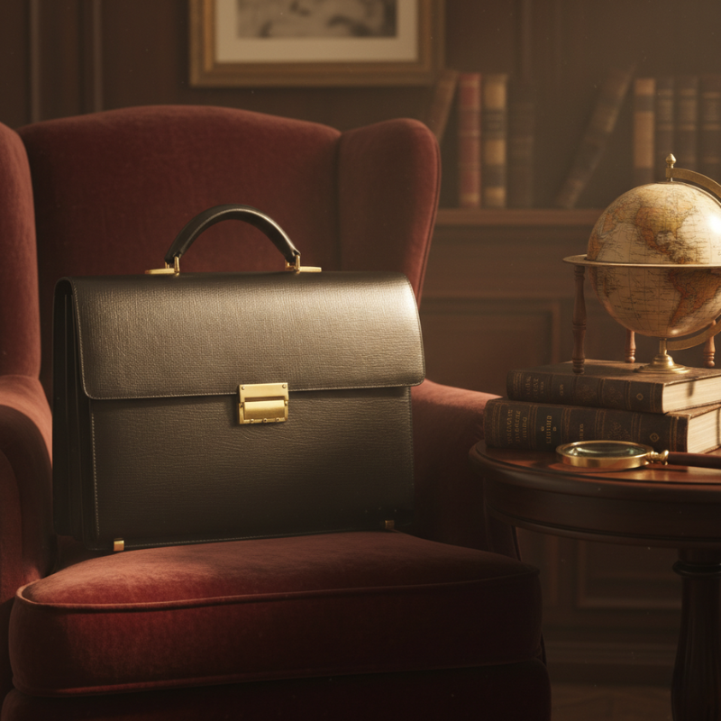 Midnight Gold-Tone Hardware Leather Briefcase
