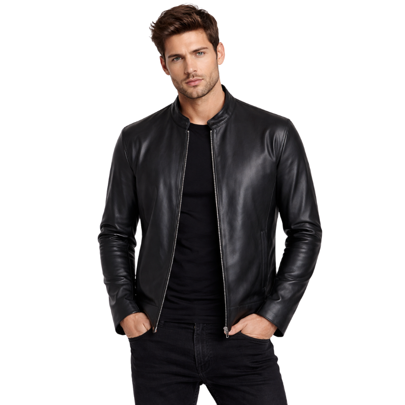 Men s Eclipse Band Collar Leather Jacket