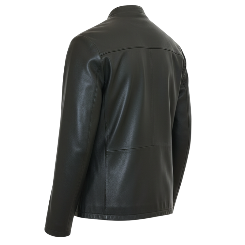 Men s Eclipse Band Collar Leather Jacket