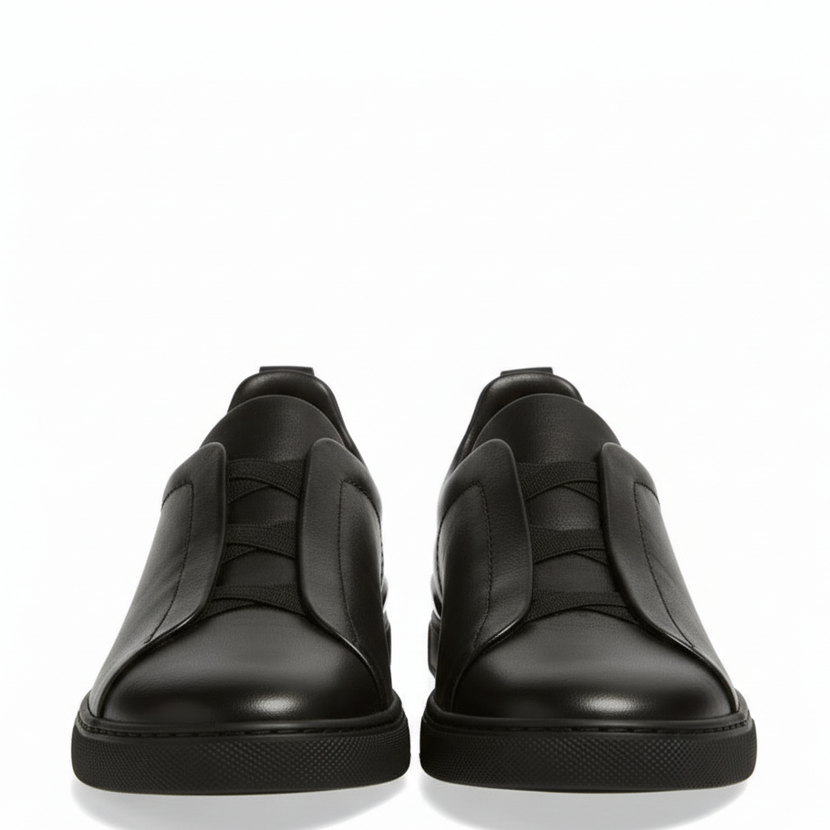 Noir Triple Stitch Leather Sneaker