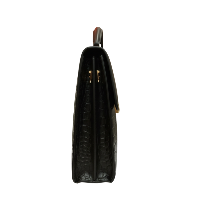 Obsidian Crest Crocodile-Embossed Leather Briefcase