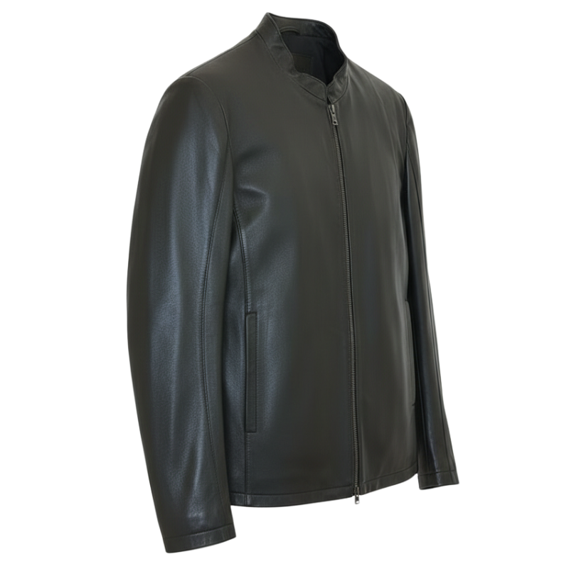 Men s Eclipse Band Collar Leather Jacket