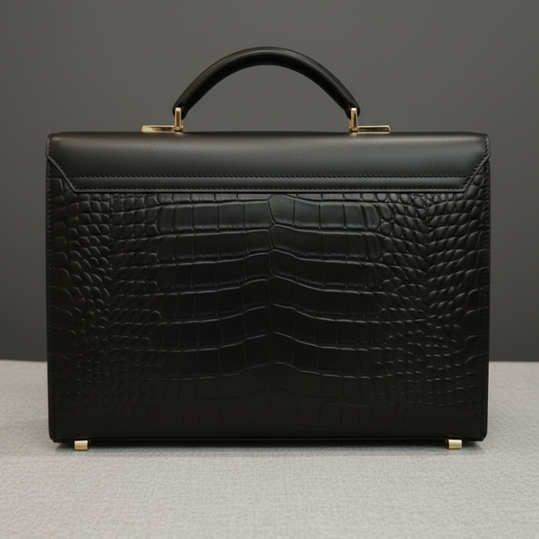 Obsidian Crest Crocodile Embossed Leather Briefcase