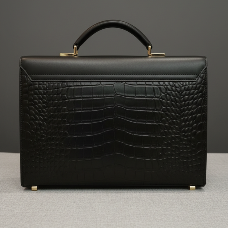 Obsidian Crest Crocodile-Embossed Leather Briefcase