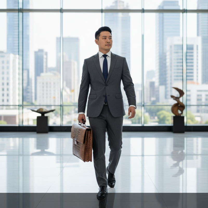 Sable Crest Crocodile-Embossed Leather Briefcase