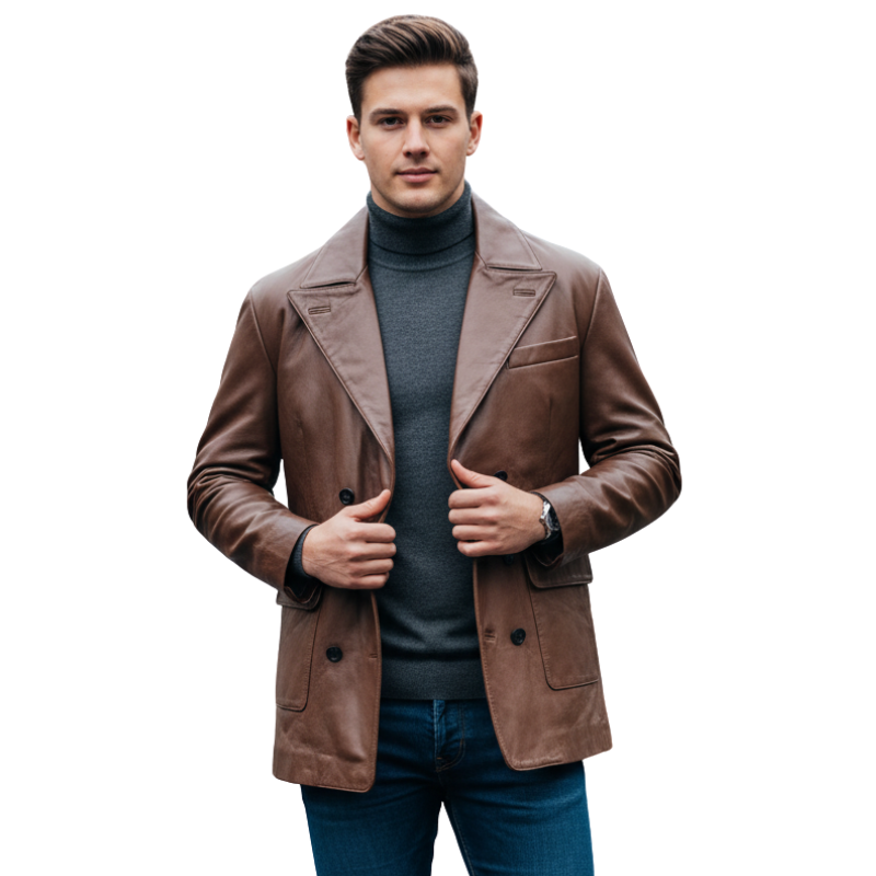 Men s Sovereign Double Breasted Leather Coat