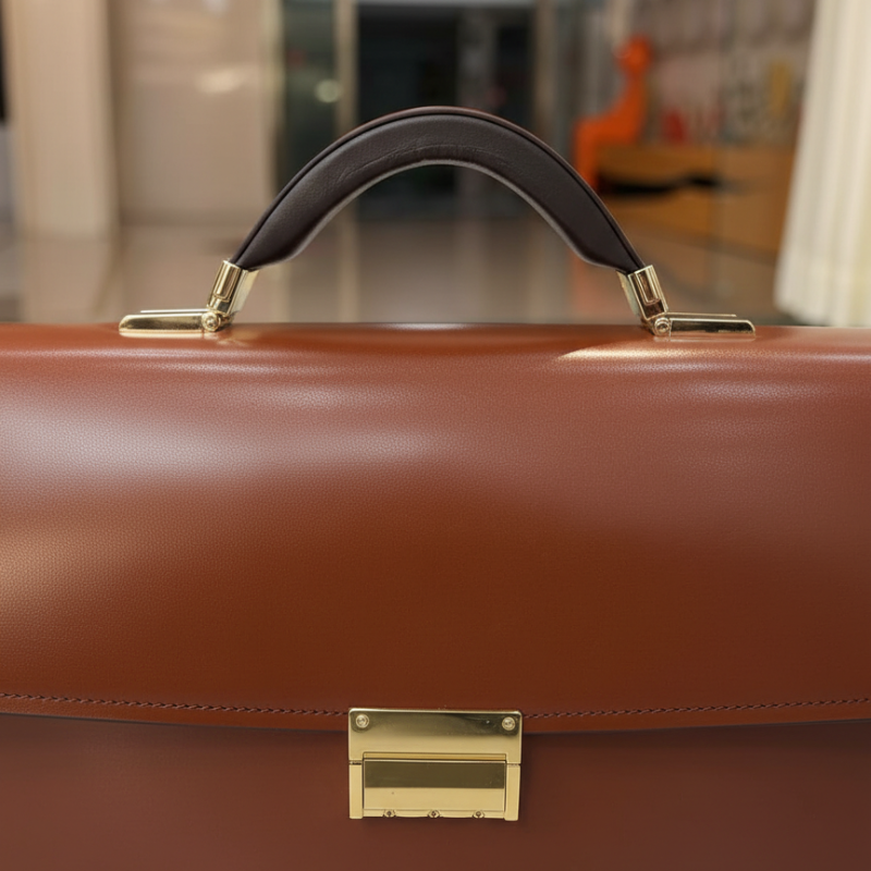 Polished Leather Gold-Tone Accents Briefcase