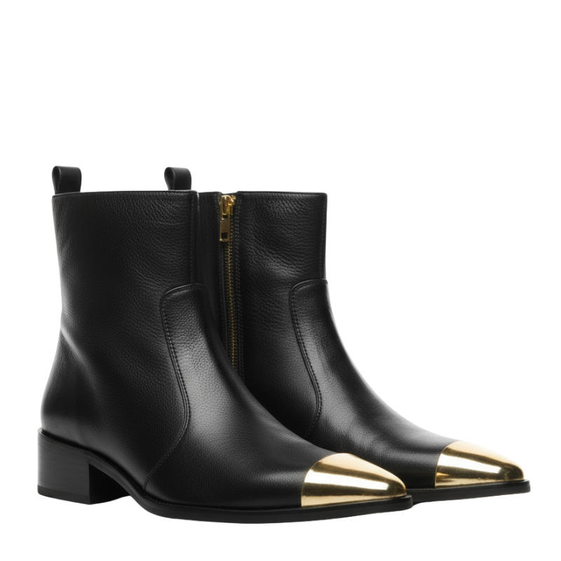 Men's Regal Leather Ankle Boots with Gold Toe