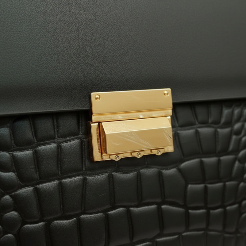 Obsidian Crest Crocodile-Embossed Leather Briefcase