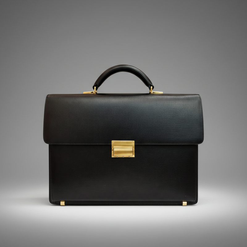 Midnight Gold-Tone Hardware Leather Briefcase