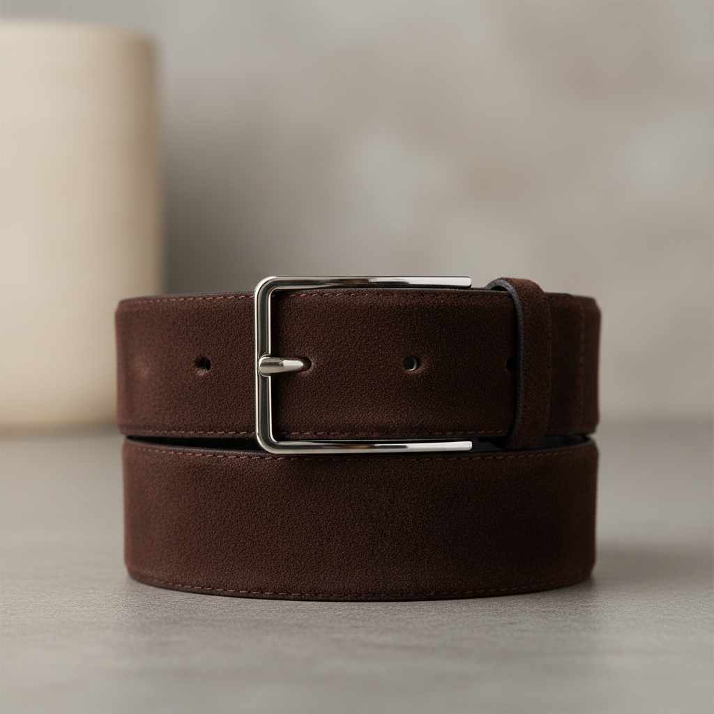 Men Suede Cognac Leather Brown Belt