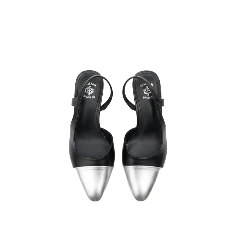 Midnight Silver Cap-Toe Slingback Heels