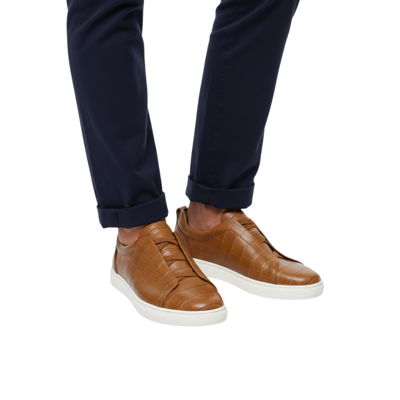 Croc-Embossed Italian Luxe Slip-On Sneakers