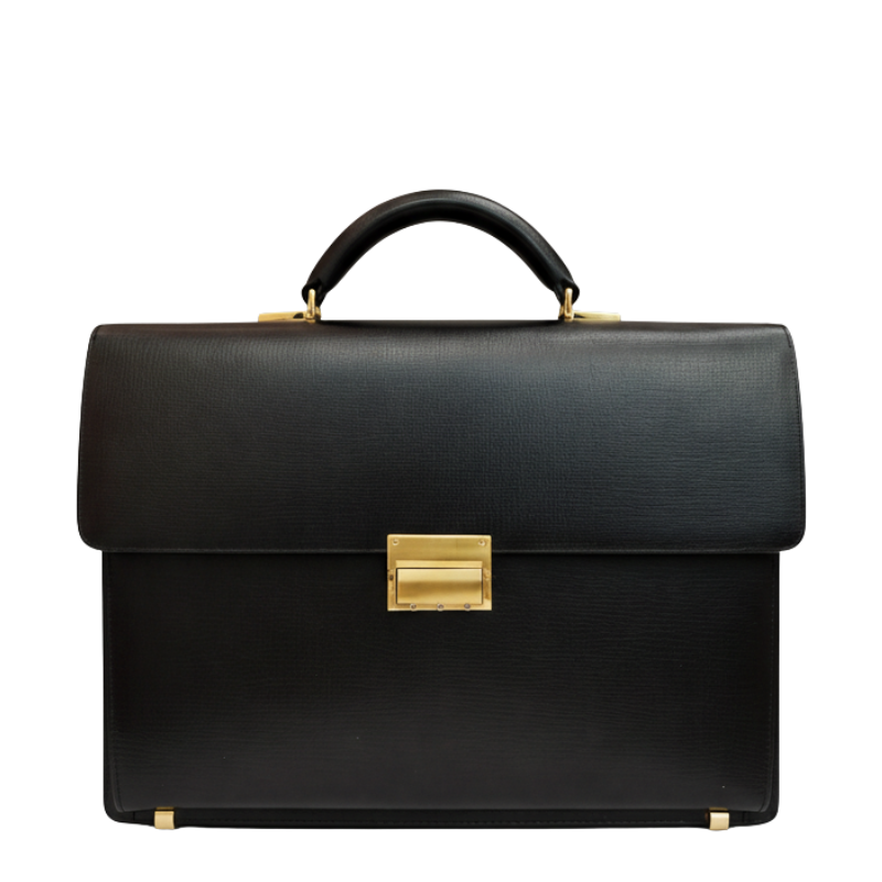 Midnight Gold-Tone Hardware Leather Briefcase