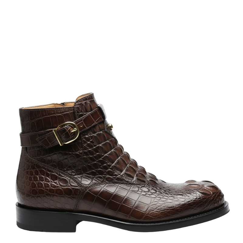 Crocodile Luxe Buckle Ankle Boots
