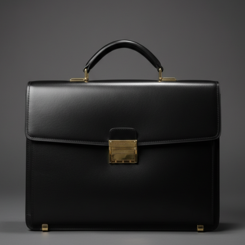 Onyx Crest Gold Tone Accents Leather Briefcase