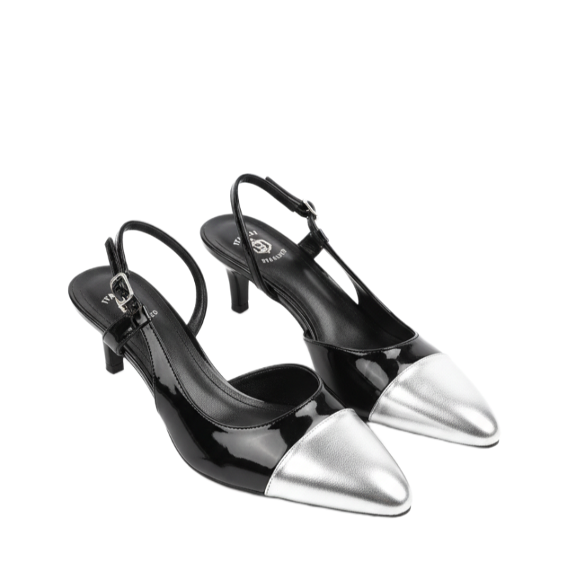 Midnight Silver Cap-Toe Slingback Heels