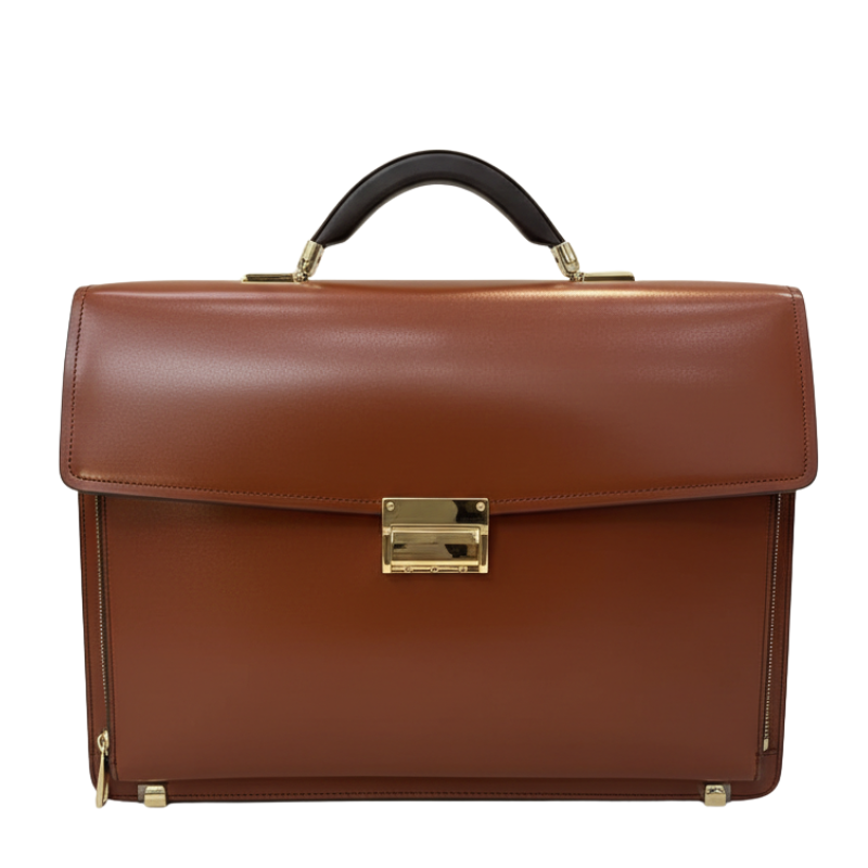 Polished Leather Gold-Tone Accents Briefcase