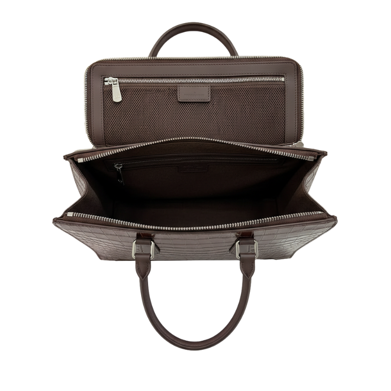 Umber Crest Crocodile-Embossed Leather Briefcase