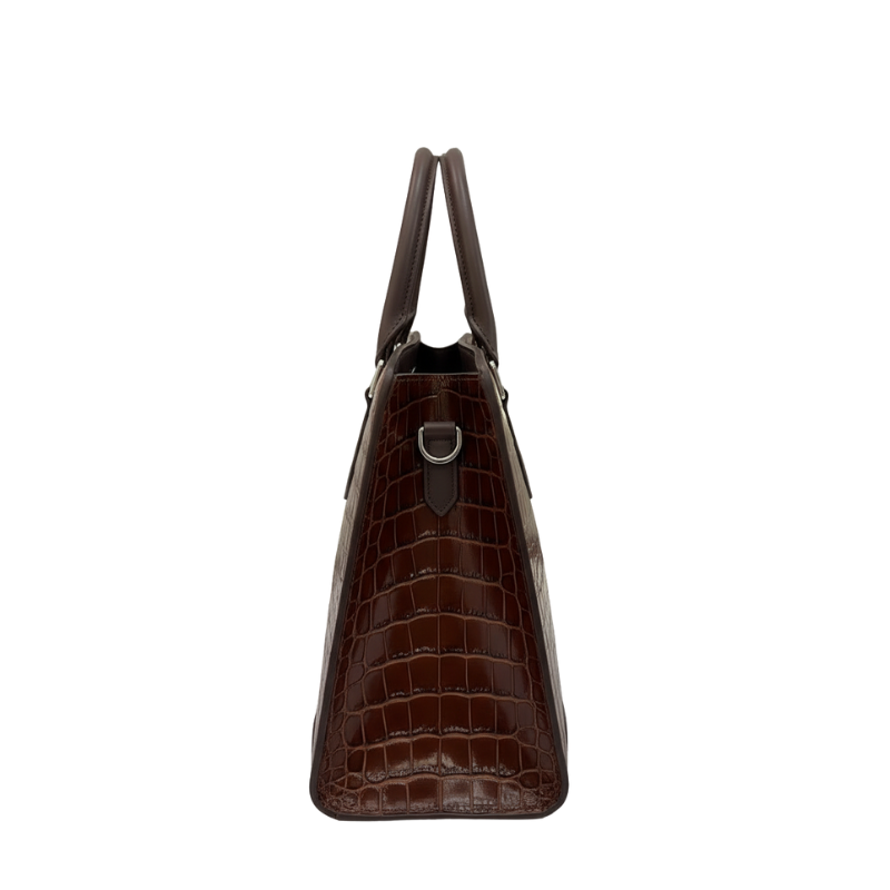Umber Crest Crocodile Embossed Leather Briefcase