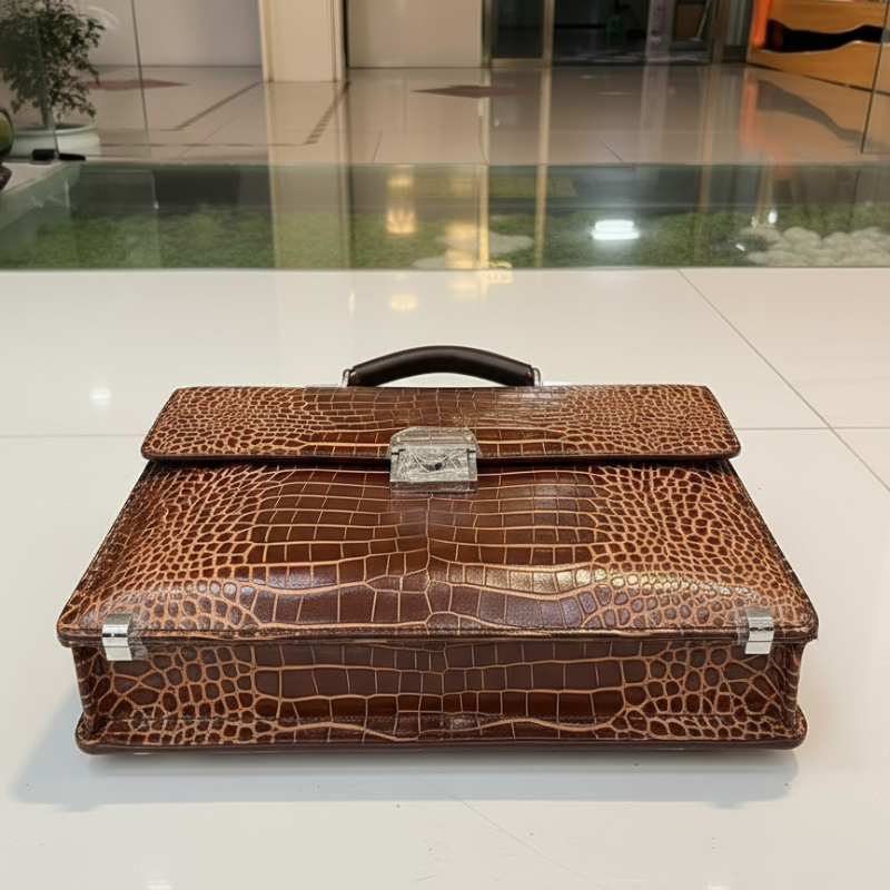 Sable Crest Crocodile-Embossed Leather Briefcase