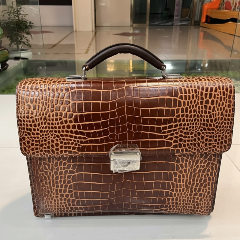 Sable Crest Crocodile-Embossed Leather Briefcase