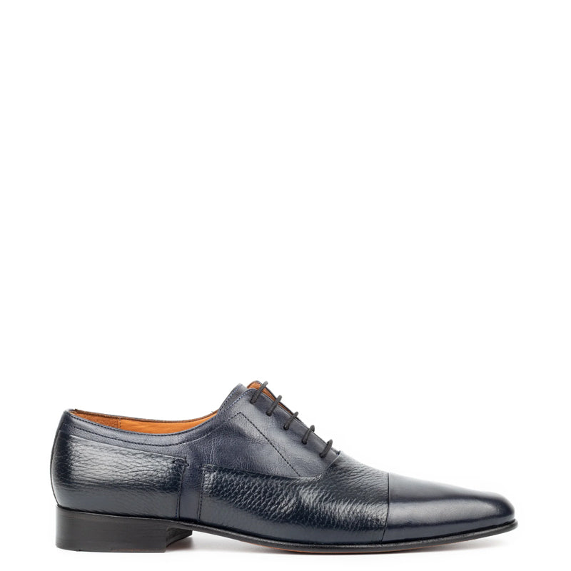 Pure Handmade Leather Textured Oxford Shoe Blue