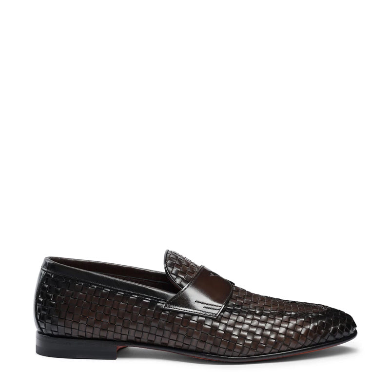 Penny Woven Shiny Leather Brown Loafer