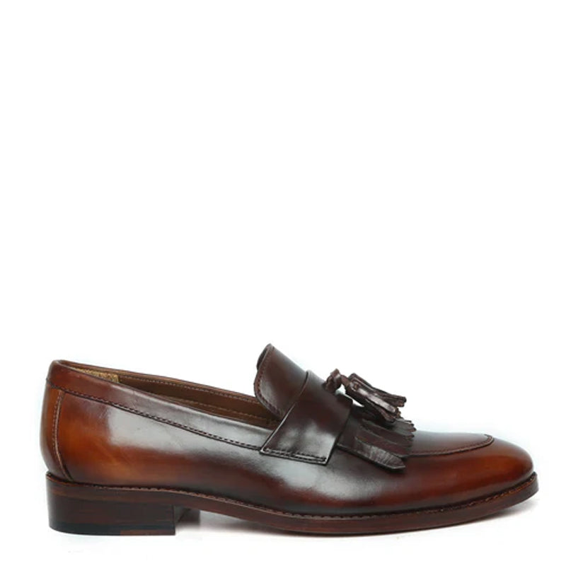 Penny Slip On Leather Brown Tan Tassel Loafer With Fringes
