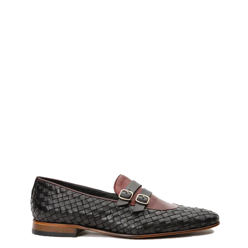 Black Double Monk Strap Woven Men Shoe