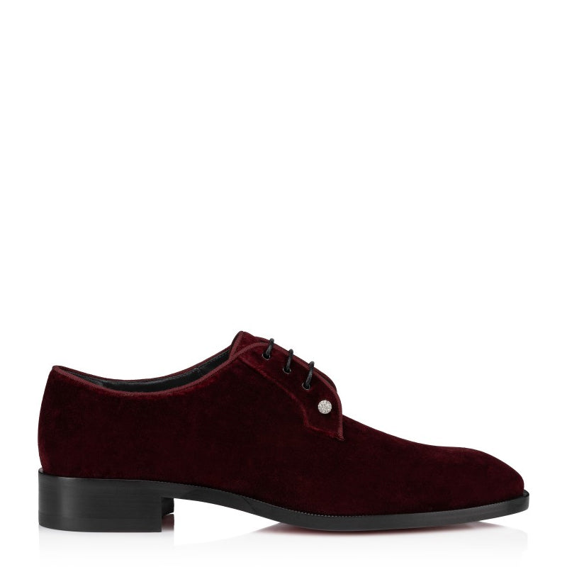 Men Suede Velvet Leather Maroon Derby Shoe 8/42 / Maroon / Leather Sole