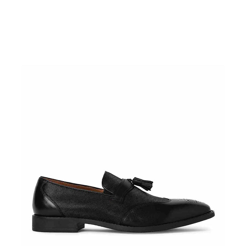 Men Wingtip Solid Leather Tassel Black Loafer