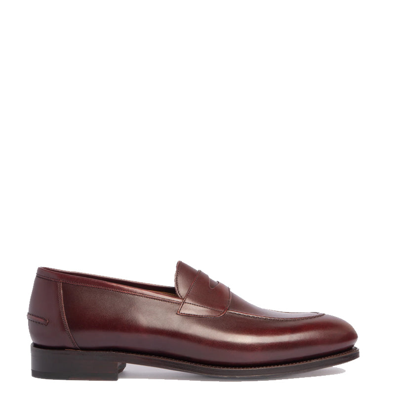 Plain Polished Leather Penny Burgundy Loafer For Men