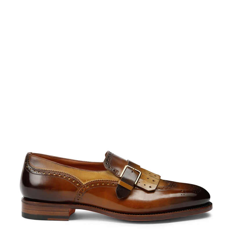 Handmade Leather Single Buckle Tan Loafer With Fringe