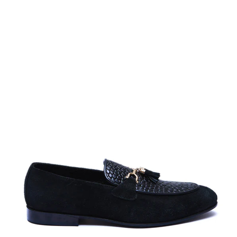 Pure Suede Leather Tassel Tan Loafer With Gold Buckle