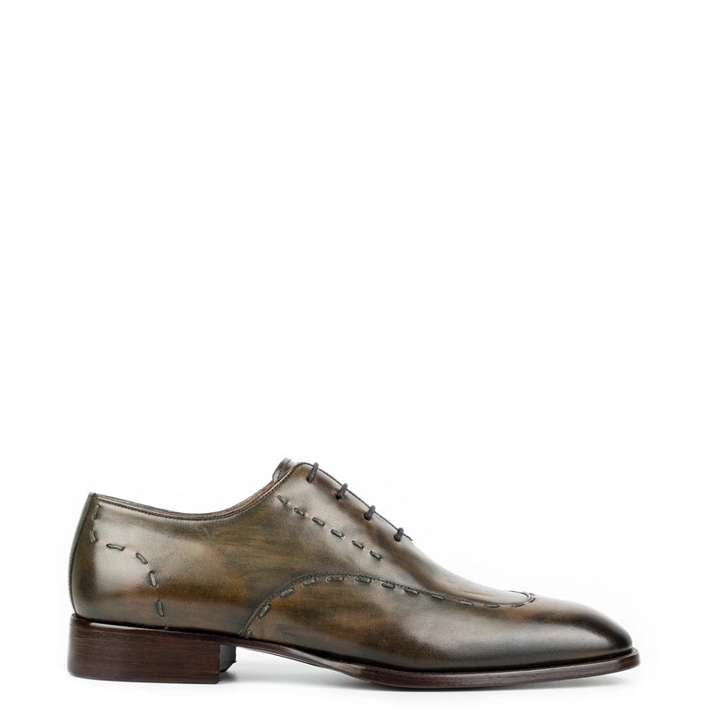 Polished Leather Handmade Oxford Shoe Olive Green